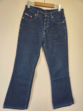 Vintage Y2K Tommy Jeans Hipster Flare Button Fly Dark Wash Canada Size 28
